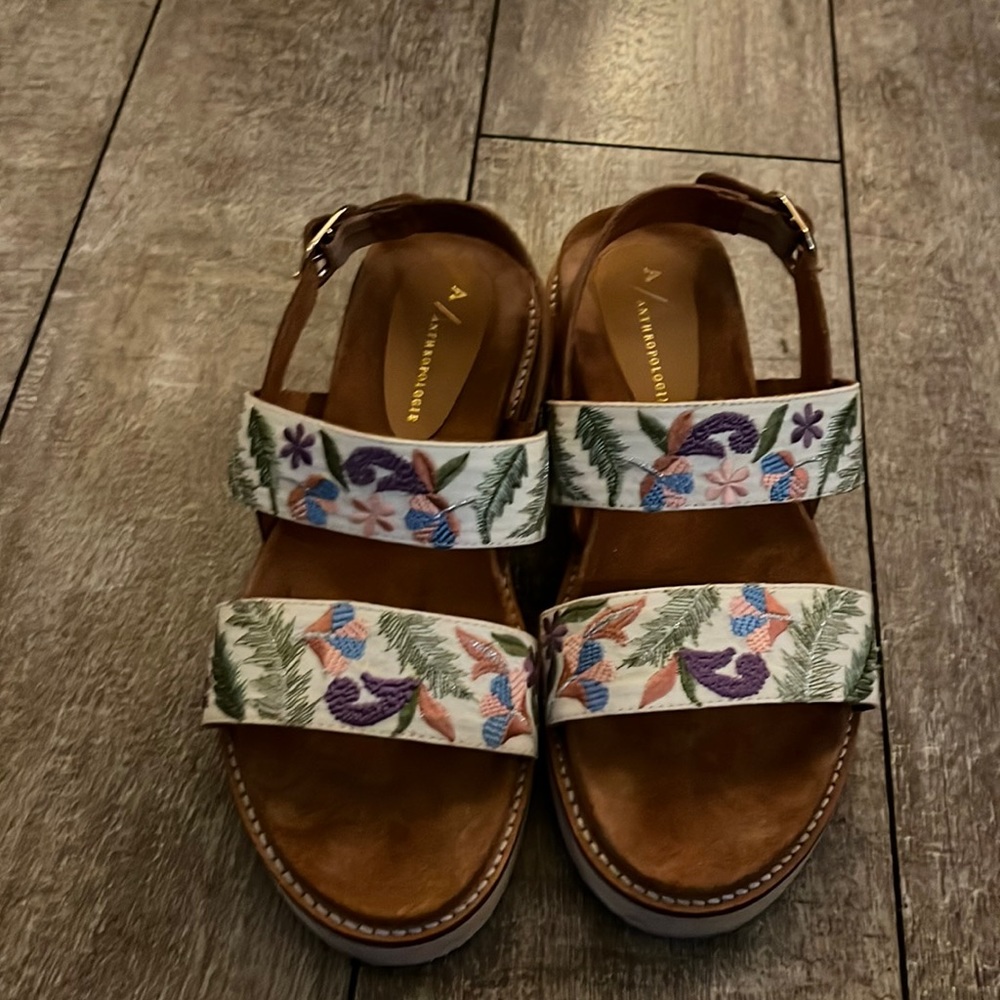 Beautiful embroidered Anthropology sandals, gently used, only worn a few times.
